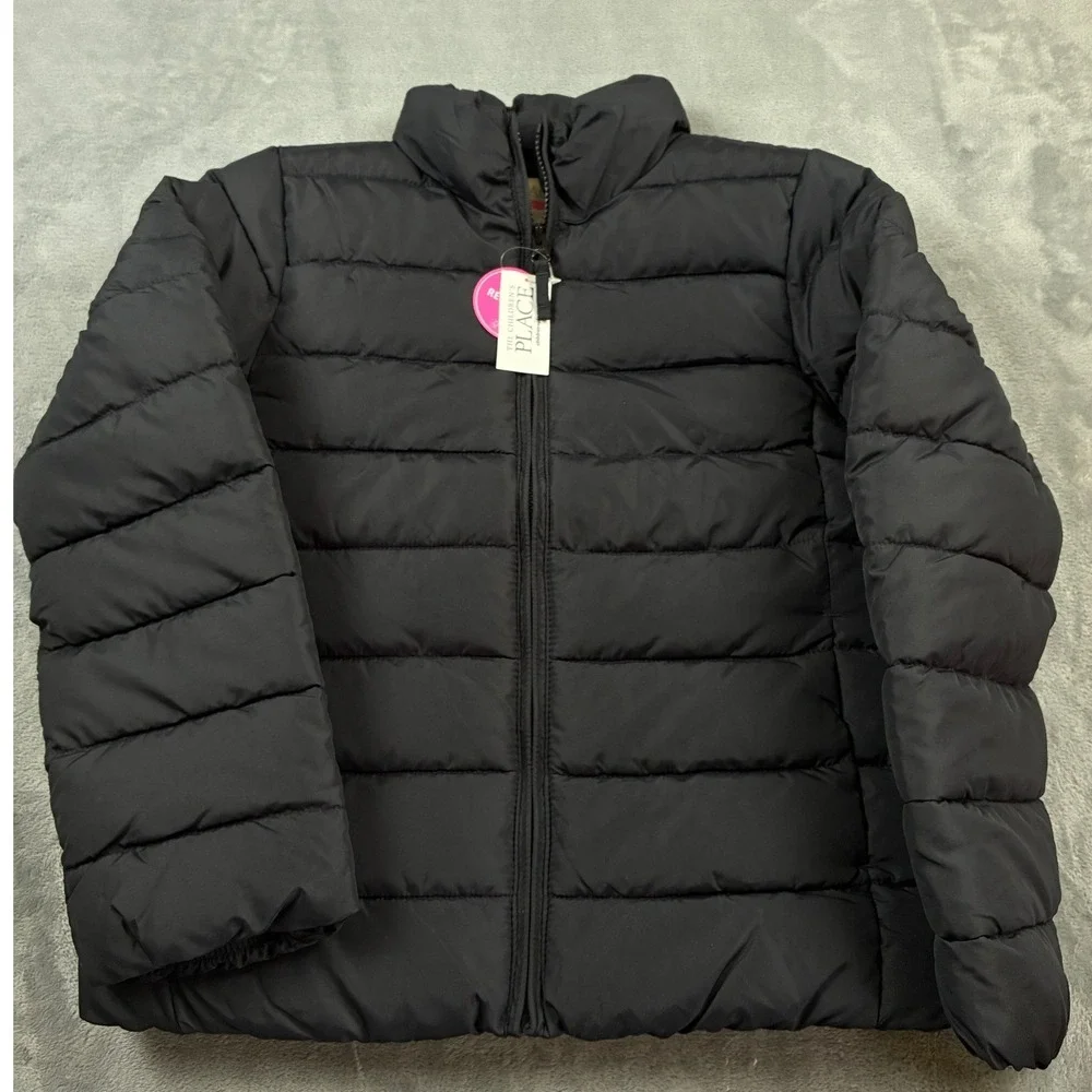 NWT The Childrens Place Kids Black Puffer Jacket Water Resistant Size L 10/12